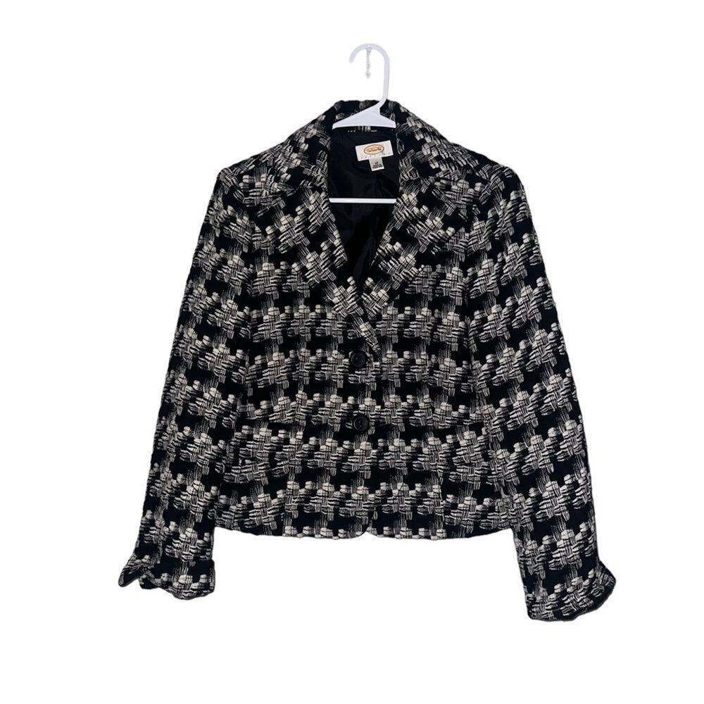 Talbots Blazer Womens Petite 12‎ Black & White Tweed Lined 2-Button Jacket - Picture 3 of 5